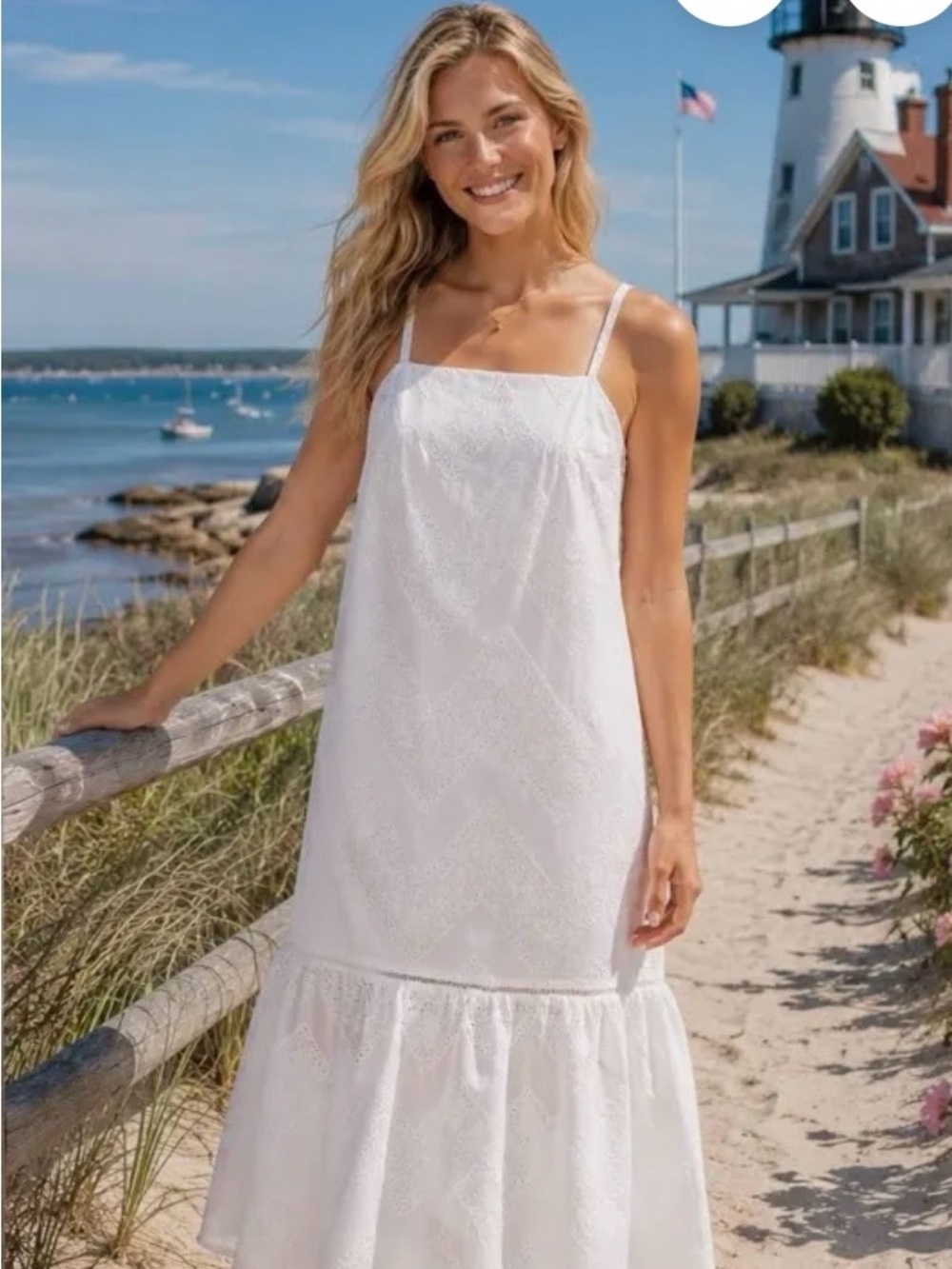 Hunter Bell Elle Midi White Eyelet/Embro Slip Dress Lightweight Dress Medium